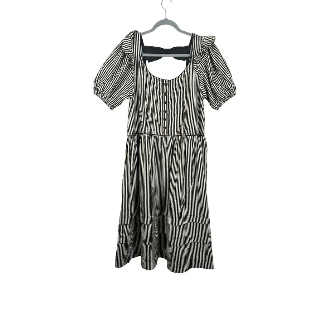 Free People Collier Cord Midi Dress Striped Printed Back Bow Scoop Neck Size S - Picture 3 of 11